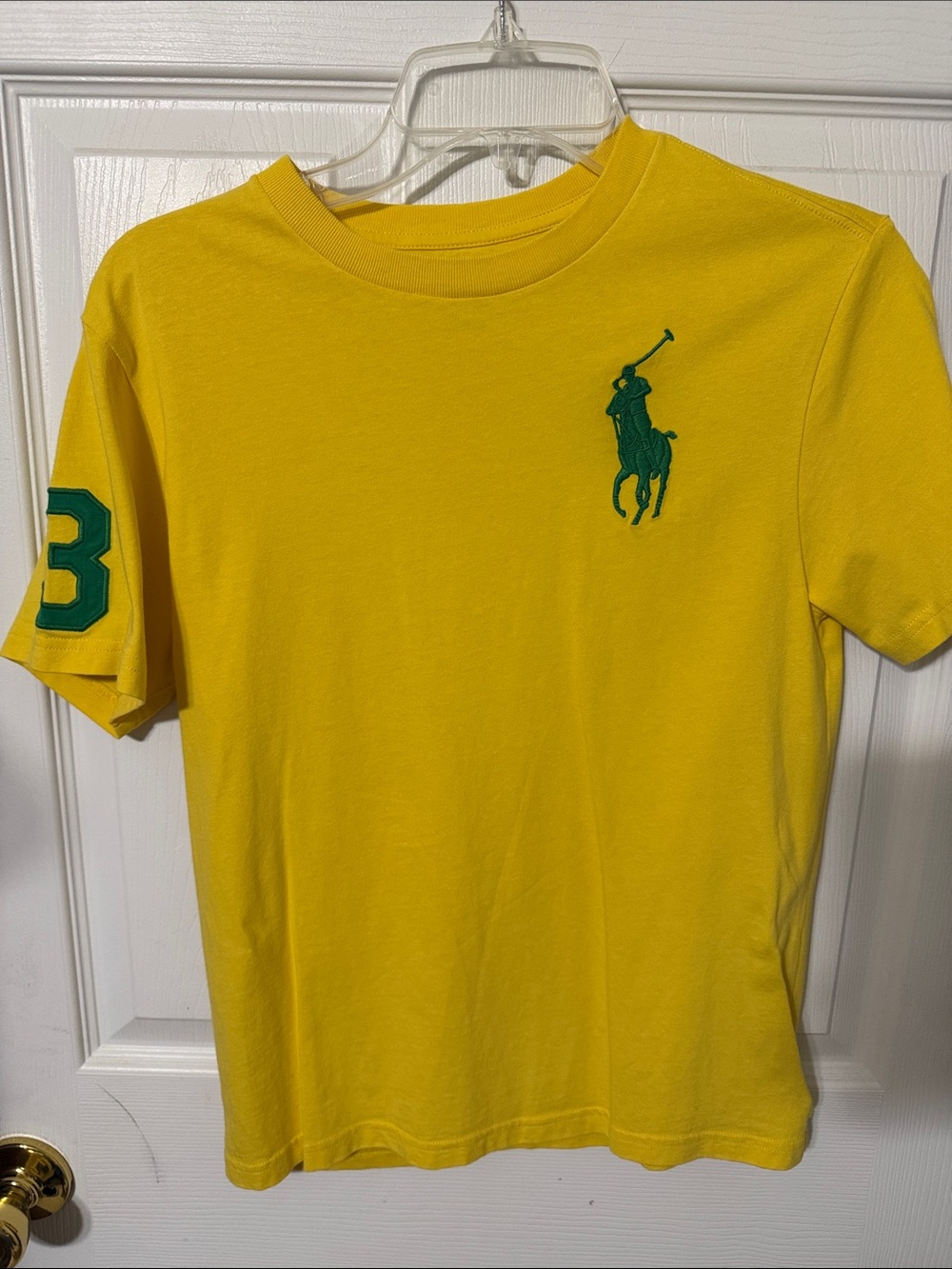 Ralph Lauren Yellow Short Sleeve Polo Player Tee with Green Logo Size M (10/12)